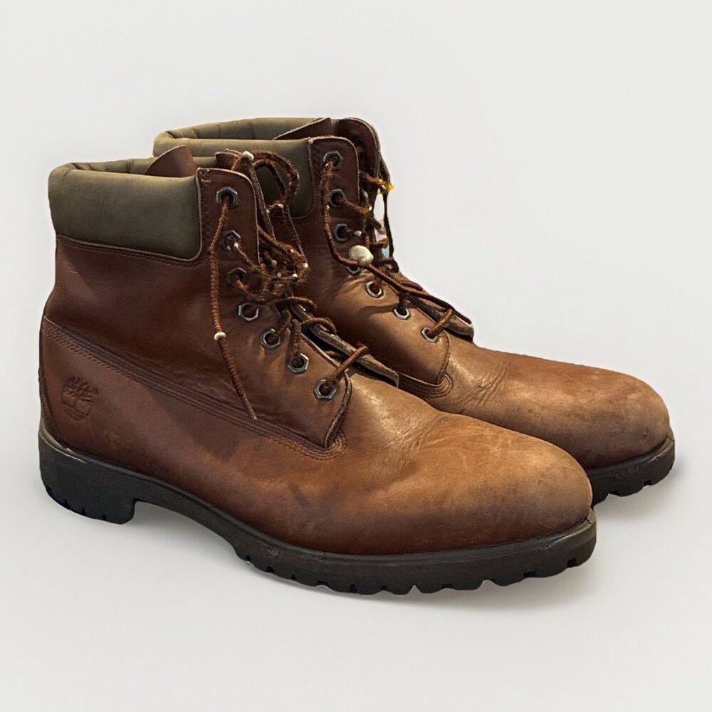 Timberland Men's Brown Leather Lace-Up Ankle Work Boots Round Toe 13W